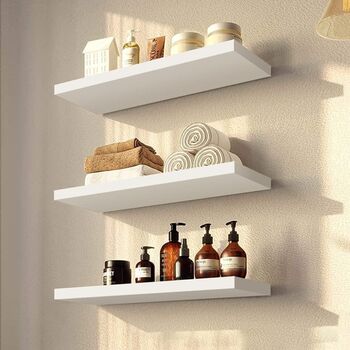 Set Of Three White Mounted Floating Shelves Display, 5 of 7
