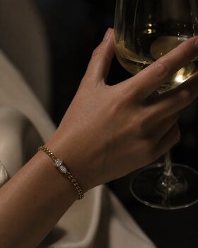 Waterproof Gold Charm Bezel Cz Charm Bracelet, Adjustable Everyday 18 K Gold Bracelet Gift For Her, 3 of 12