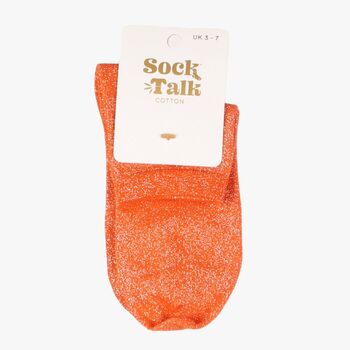 Women's Cotton Glitter Anklet Trainer Socks Orange, 4 of 4