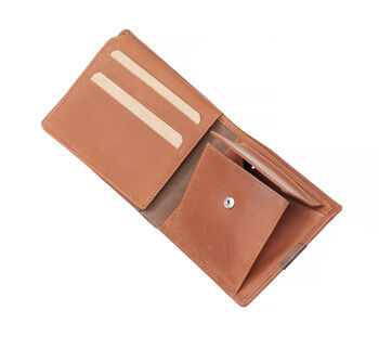 Personalised English Leather Tan Trifold Men's Wallet, 6 of 12