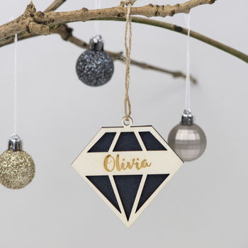 Personalised Wooden Diamond Christmas Bauble, 2 of 4