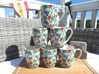 Set Of Six China Aspen Mugs In Blue Bird Trellis Design, 3 of 11