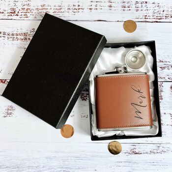 Personalised Leather Hip Flask, 3 of 5