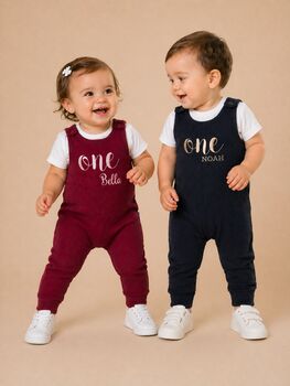 Personalised 1st And 2nd Birthday Embroidered Baby Dungarees Any Word, 2 of 8