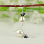 White Shell Pearl And Sapphire Drop Earrings, thumbnail 2 of 4