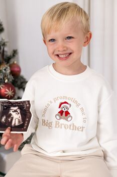 Santa's Promoting Me To Big Brother/Big Sister Embroidered Bear Sweatshirt Jumper, 5 of 8