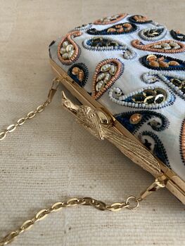 Blue Rectangular Gold Bird Clasp Clutch Bag, 9 of 12