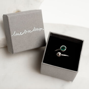 Adjustable Silver Birthstone Ring May: Emerald, 2 of 3