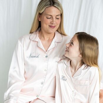 Personalised Women's Mothers Luxury Pink Silky Satin Pyjamas, 6 of 12