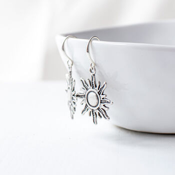 Silver Plated Sun Earrings With Antique Finish, 4 of 7