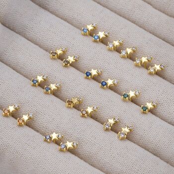 Birthday Birthstone Crystal Gold Plated Star Stud Earrings, 4 of 8