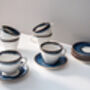 Navy Set Of Six Handmade Porcelain Tea Cup With Saucer, thumbnail 9 of 11