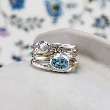 Blue Topaz And Freshwater Pearl Statement Ring, 6 of 11