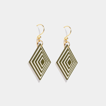 Khaki And Cream Geometric Diamond Shaped Earrings, 4 of 6