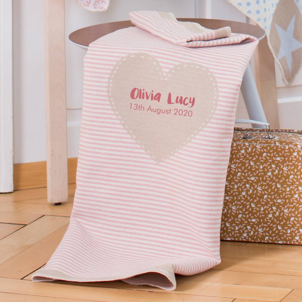 Personalised Stripe Heart Baby Blanket
