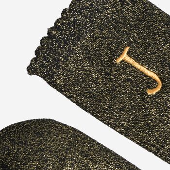 Women's Glitter Socks Black Gold Initial 'J', 4 of 5