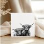Hand Drawn Two Highland Coo Greeting Card Illustration, thumbnail 1 of 5