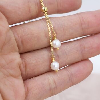 Sterling Silver Genuine Pearl Lariat Necklace, 4 of 12