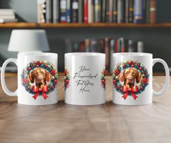 Personalised Vizsla Christmas Wreath Dog Mug, 2 of 2