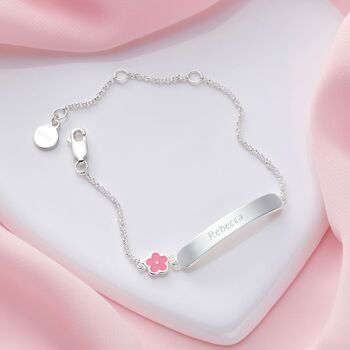 Personalised Girl's Sterling Silver My Little Love Flower Identity Bracelet – Christening, Birthday Or Flower Girl Gift, 2 of 7