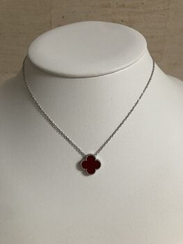 Maroon Double Sided Clover Silver Necklace, 2 of 6