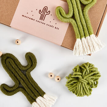 Make Your Own Mini Macrame Cactus Craft Kit In Khaki, 5 of 6