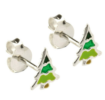 Christmas Tree Earrings In Sterling Silver, 5 of 9