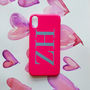 Grey And Neon Pink Monogram Phone Case, thumbnail 2 of 7
