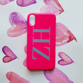Grey And Neon Pink Monogram Phone Case, 2 of 7