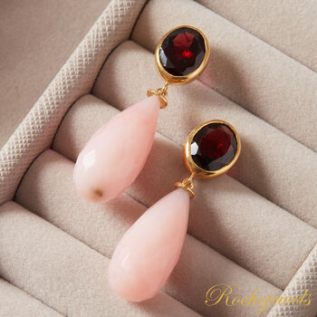 Garnet And Pink Opal Statement Stud Drop Earrings, 8 of 10