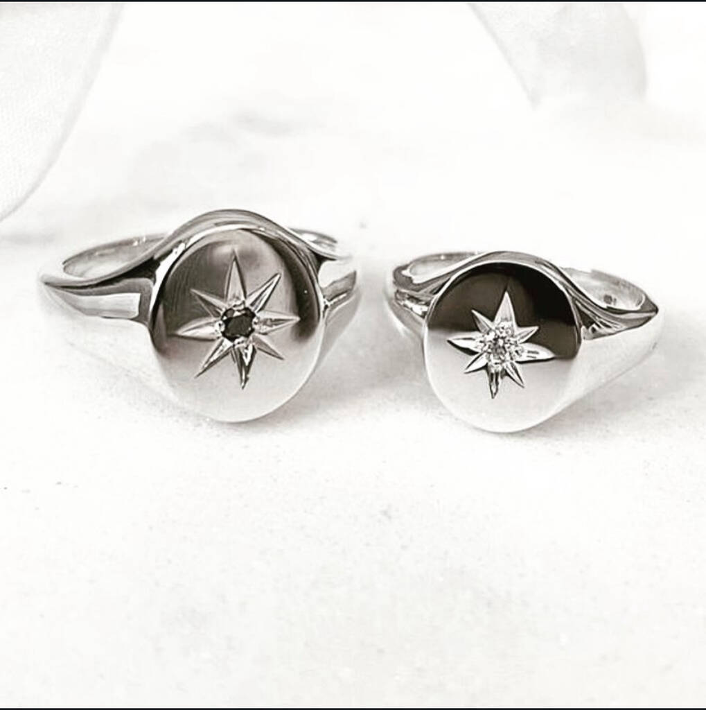 Diamond Star Set Signet Ring, 1 of 3