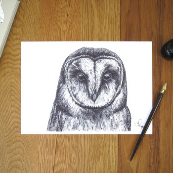 Barn Owl Pen And Ink Illustration Framed Print, 2 of 3