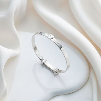 Personalised 925 Sterling Silver Diamond Bangle Baby Love Christening | Baptism | 1st Birthday | Engraved Jewellery, 2 of 7