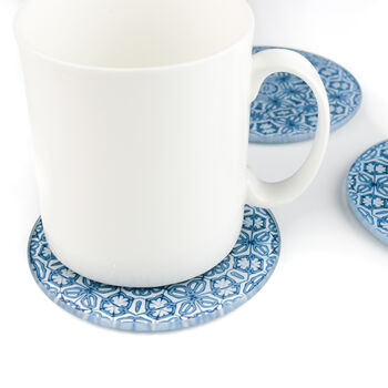 'Blue Turkish Flower' Heavyweight Glass Coaster Set, 3 of 10