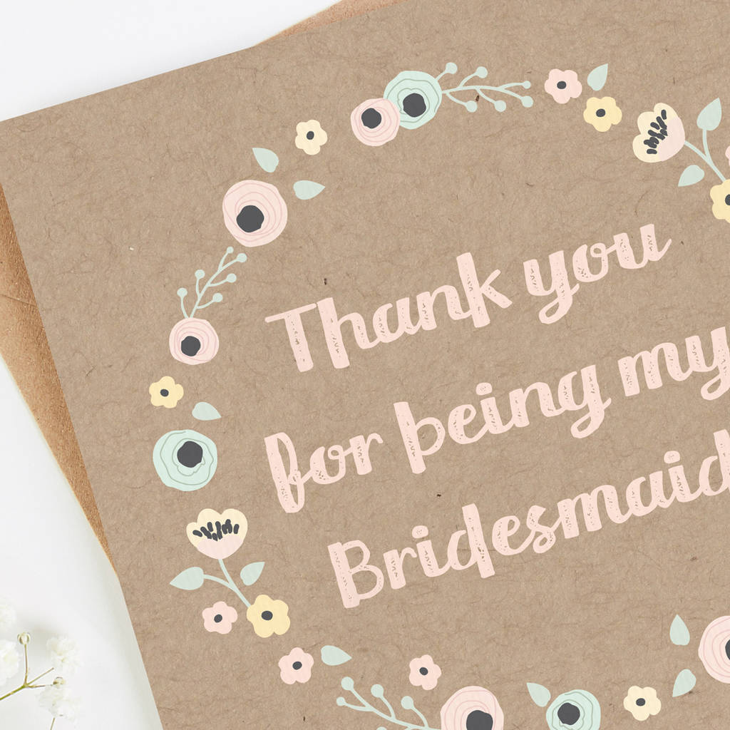 Thank You Bridesmaid Card Kraft Floral By LOOM Weddings ...