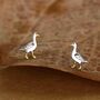 Sterling Silver Goose Stud Earrings With Gold Details, thumbnail 1 of 11
