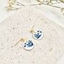 Handmade Blue And White Floral Circle Clay Earrings, thumbnail 1 of 6