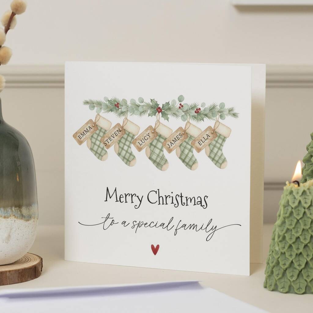 Personalised Family Christmas Card With Stockings, 1 of 7