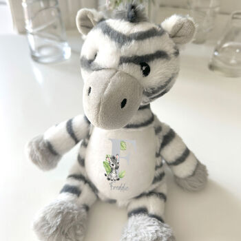 Personalised Alphabet Zebra Teddy Bear New Baby, Christening Or 1st Birthday Gift, 9 of 12