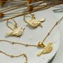Gold Plated Sterling Silver Little Bird Dangly Earrings, thumbnail 3 of 4