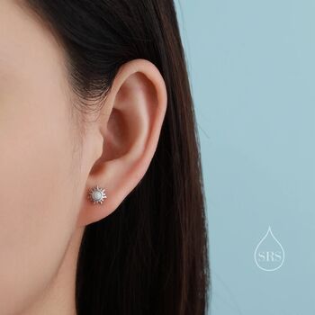Tiny Opal Sun Stud Earrings In Sterling Silver, 4 of 9