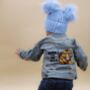 Personalised Navy Blue Double Pom Pom Winter Hat And Booties, thumbnail 7 of 9