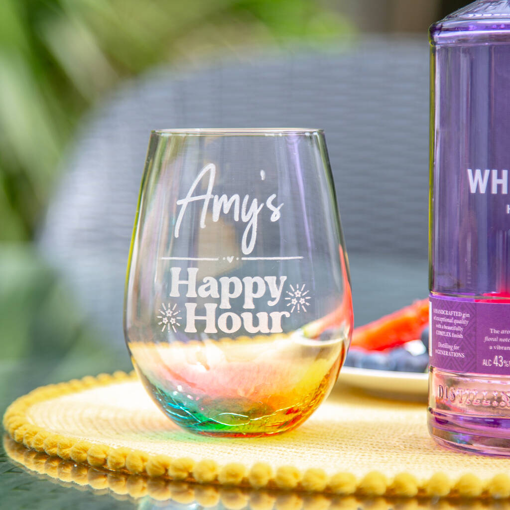 Personalised Happy Hour Rainbow Glass Tumbler, 1 of 2