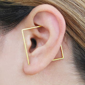 Round Geometric Gold Plated Silver Hoop Earrings, 4 of 10