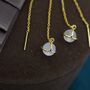 Sterling Silver Frosted Moonstone Planet Threader Earrings, thumbnail 2 of 12