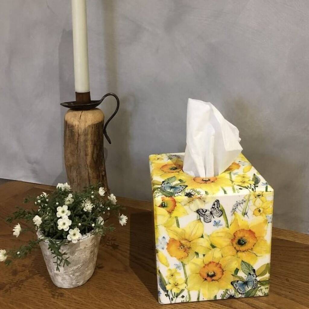 Wooden Yellow Daffodil Tissue Box Cover, 1 of 3