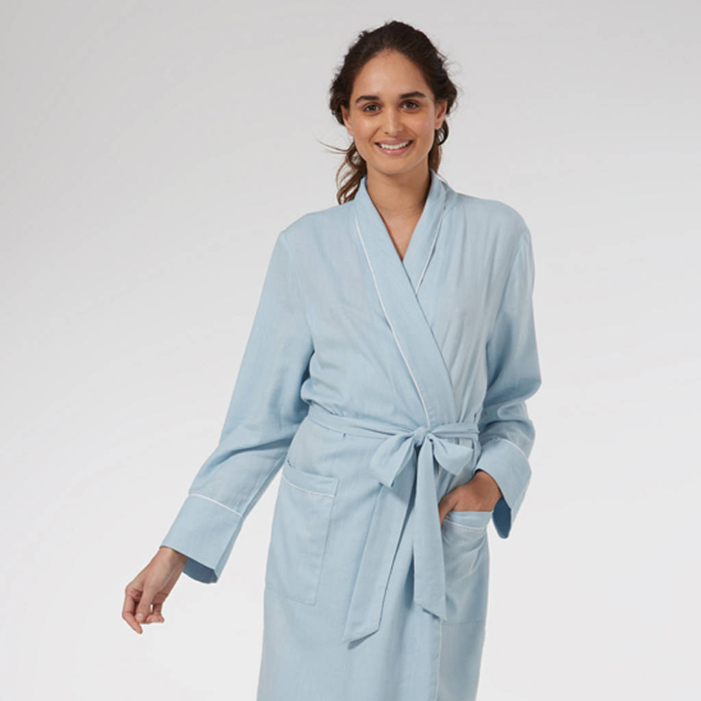 Dressing Gown In Baby Blue Brushed Twill By Caro London ...