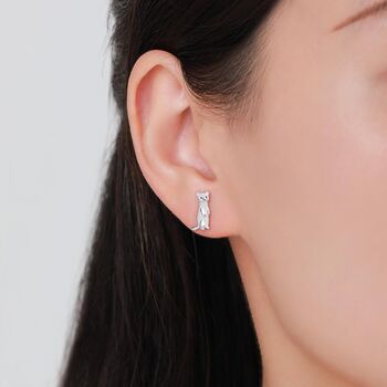 Mismatched Sterling Silver Cute Weasel Stud Earrings, Asymmetric Ferret Earrings, 9 of 11