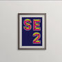 Se2 London Postcode Neon Typography Print, thumbnail 3 of 4
