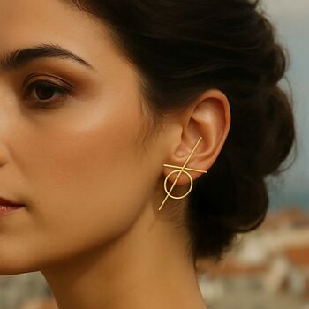 Cross And Circle Gold Plated Silver Modern Studs, 2 of 5